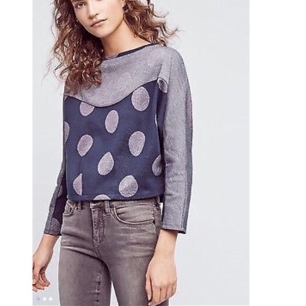 Anthropologie Postmark blue Long Sleeve polkadot s